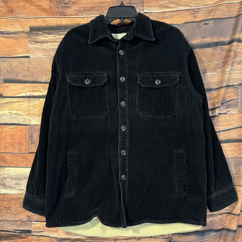 HIGH SIERRA Men's L Black Corduroy Sherpa Lined Button Front Shacket Jacket
